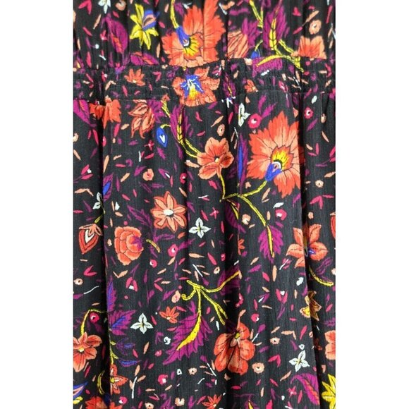 Old Navy Boho Midi Dress M Black Floral Hippie Peasant Cottage Rayon Lined - Picture 13 of 14